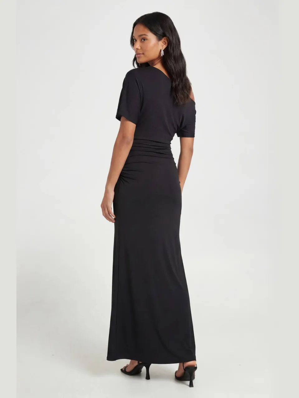 boohoo Dames Superzachte Maxi-jurk Met Verlaagde Schouder En Gerimpelde Taille zwart, foto 2