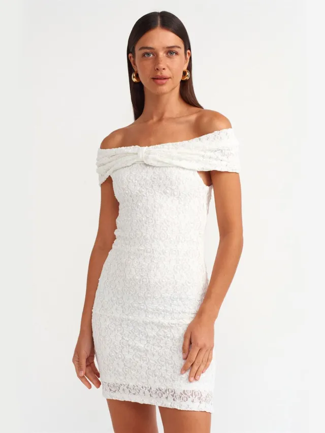 Dilvin Bodycon Mini Kant Jurk Wit