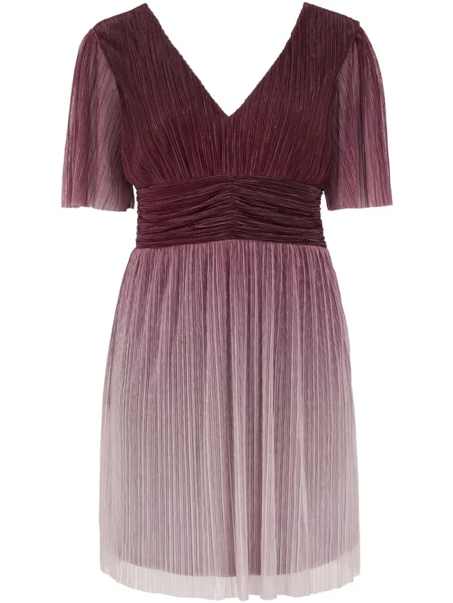 WE Fashion Dames plisséjurk met glittergaren - Curve Aubergine