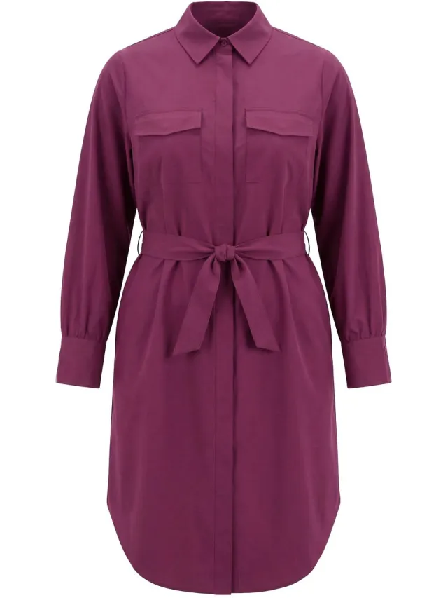 Studio Untold Dames - Overhemdjurk nauwsluitend model midi-lengte - Aubergine - Maat 42+
