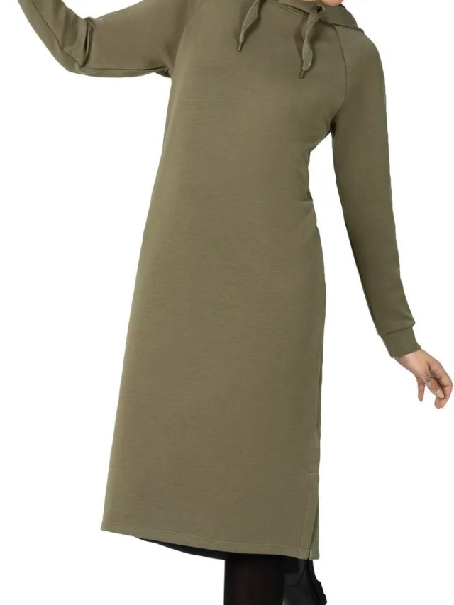 Timezone Dames Jurk HOODIE DRESS regular fit Olijf S Volwassenen Deep Olive Green 4707