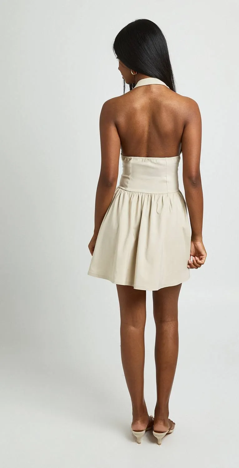 boohoo Dames Bengaline Halter Neck Plunge Skater Jurk steen, foto 2