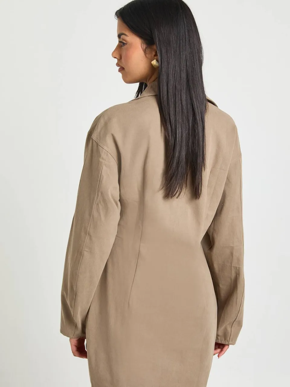 boohoo Dames Twill Blousejurk met Getailleerde Taille gewassen kaki, foto 3