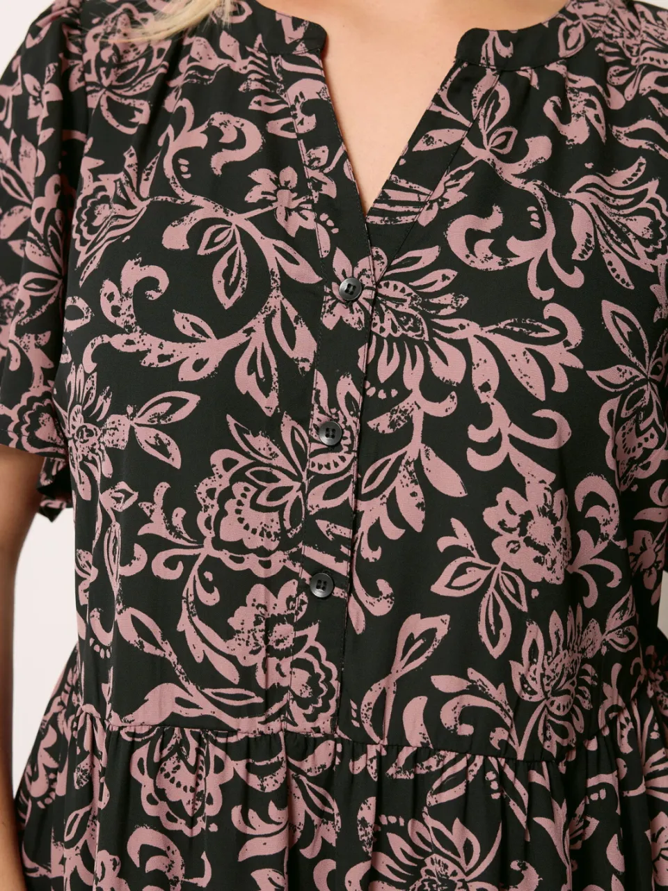 Yours Zwarte Abstracte Bloemenprint Jurk Met Knoopsluiting, foto 5