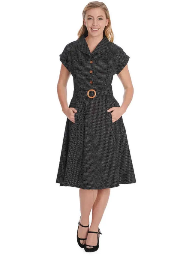 Banned Polka Dot Dance Flare jurk - XL - Zwart