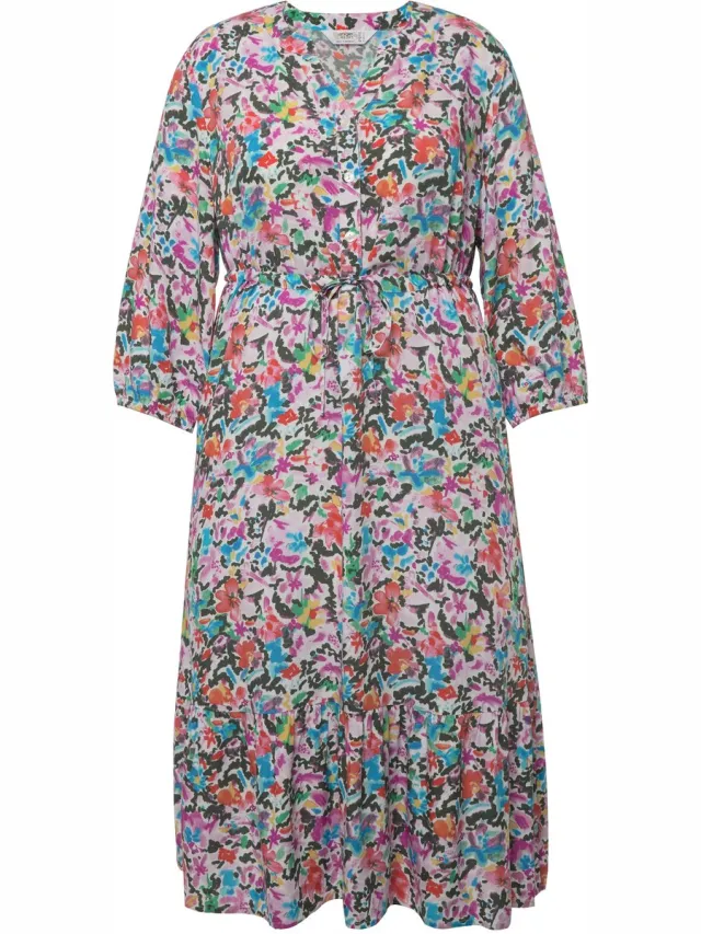 MIAMODA Dames - Maxi-jurk A-lijn bloemenmotief V-hals 3/4-mouwen - Multicolor