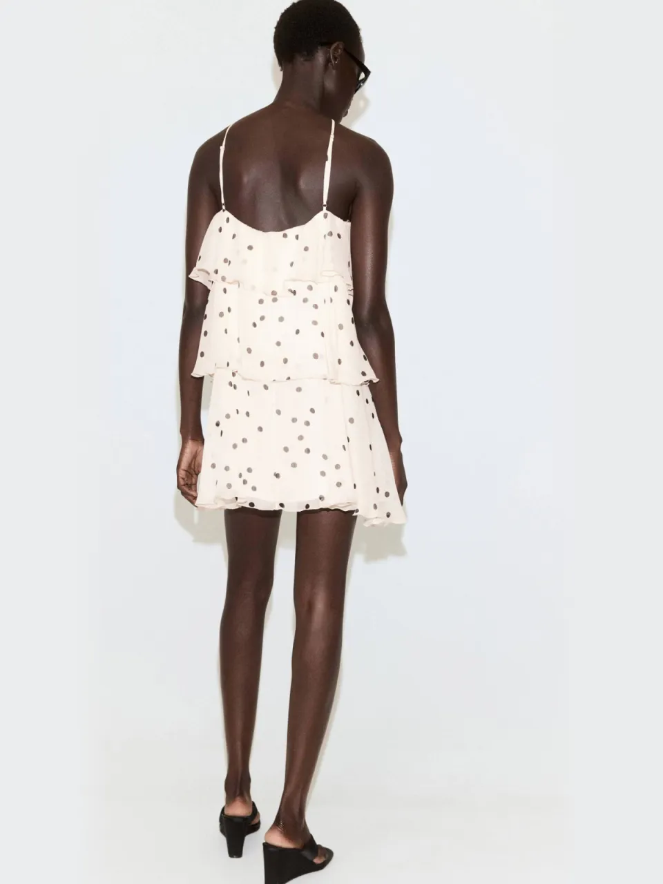 Mango halter mini jurk met stippen en ruches - ecru, foto 4