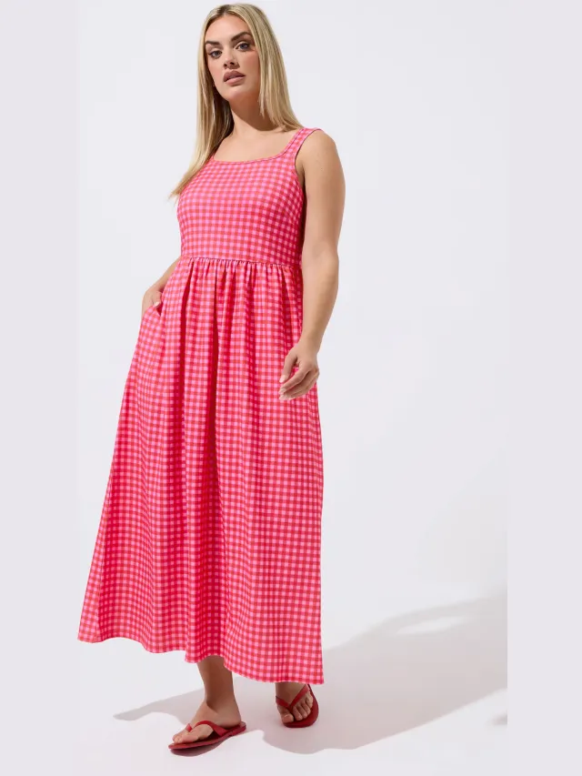 Limited Collection Roze Geruite Maxijurk Pink