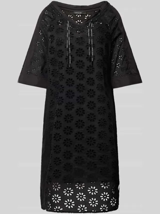 Marc Cain Knielange jurk met broderie anglaise zwart, foto 2