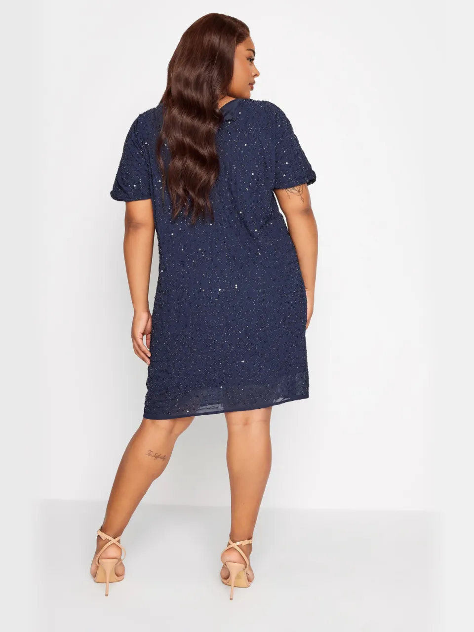Luxe: Ultimate Embellishment Luxe Shiftjurk Met Versiering & Capemouwen In Donkerblauwsize 58-60 blauw, foto 3