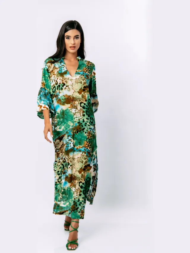 Conquista Animal Print kaftan stijl maxi jurk Groen