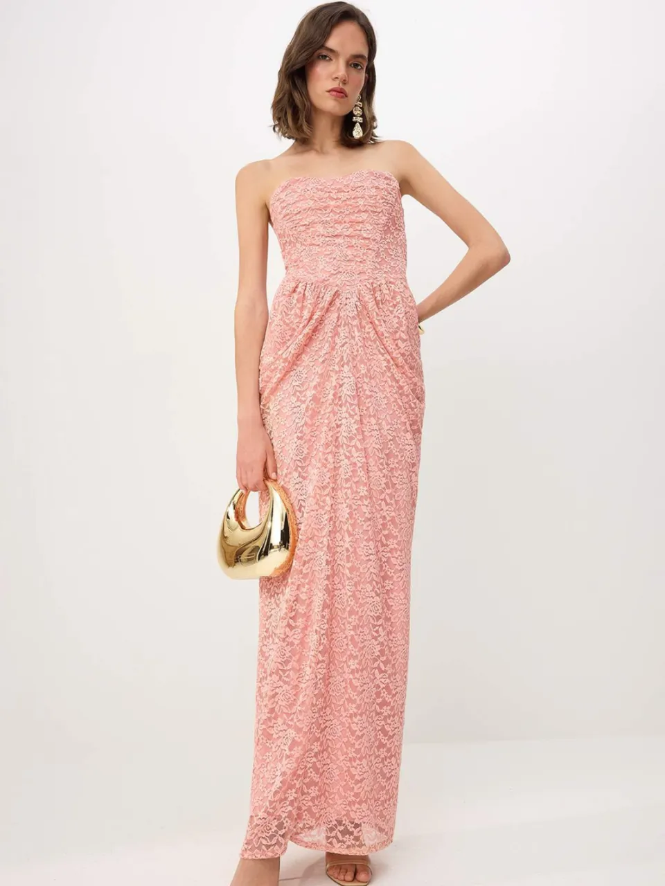 Trendyol TRENDYOLMİLLA Dames Roze Effen Maxi Mouwloos Recht Avond & Gala Jurk