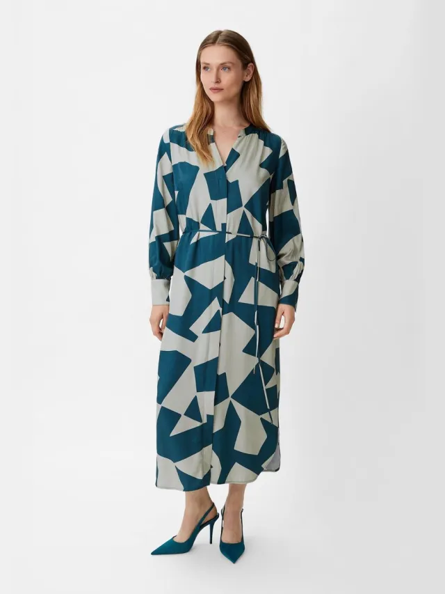 Comma female - Twill-Kleid mit Stoffgürtel donker turquoise