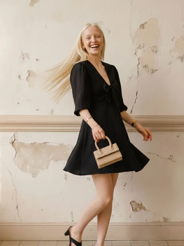 MyFashion V-hals Minidress met Strikdetail Zwart