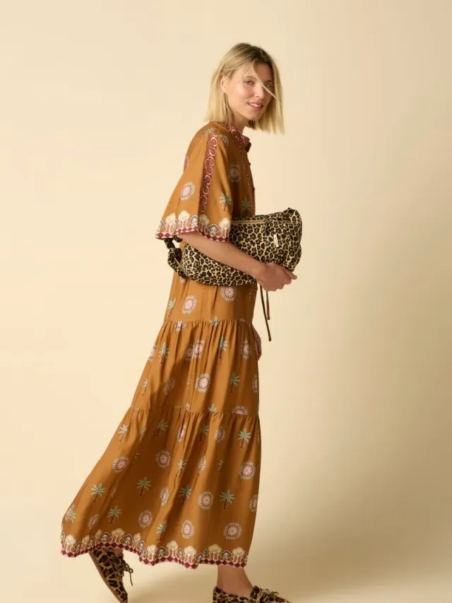 Sissy-Boy Bruine maxi jurk met palm print