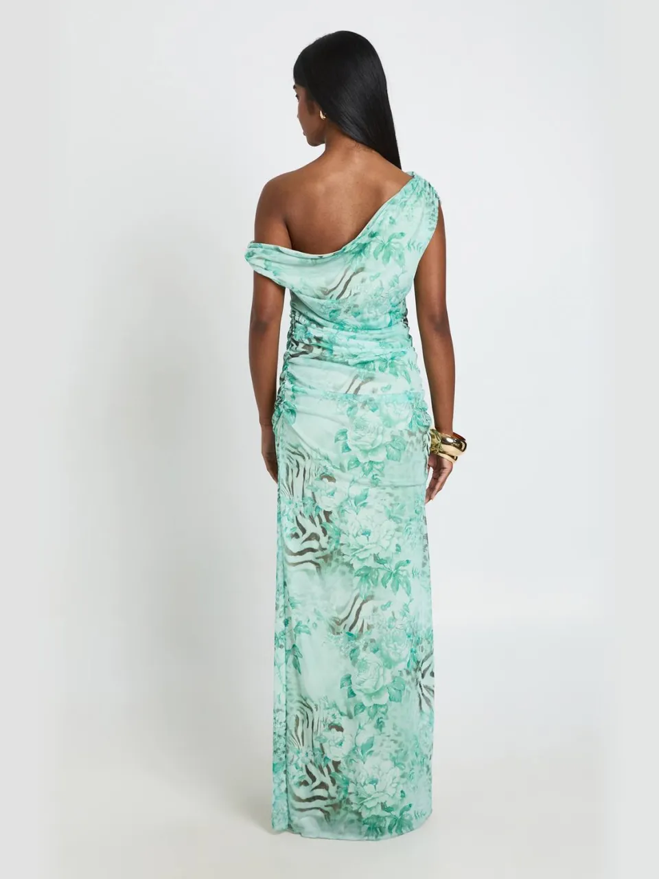 boohoo Dames Maxi Jurk Met Gemengde Dierenprint En Mesh Stof Met Off-shoulder Hals aqua, foto 2