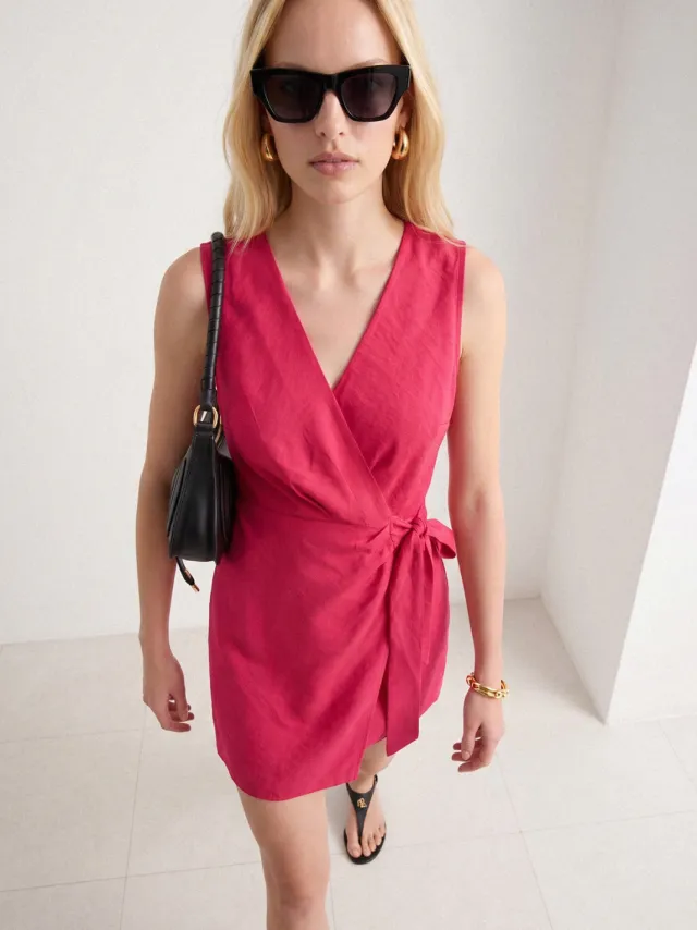Trendyol TRENDYOLMİLLA Dames Bordeaux Effen Kort / Mini Mouwloos A-lijn Jurken Kersenrood
