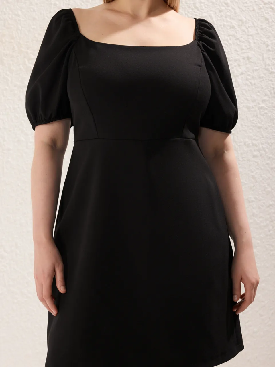 Trendyol Curve Dames Zwart Effen Kort / Mini Kort Casual A-lijn Grote maten Jurk, foto 2