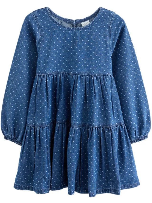 Next Meisjes - Jurk met lange mouwen - Blauw Denim