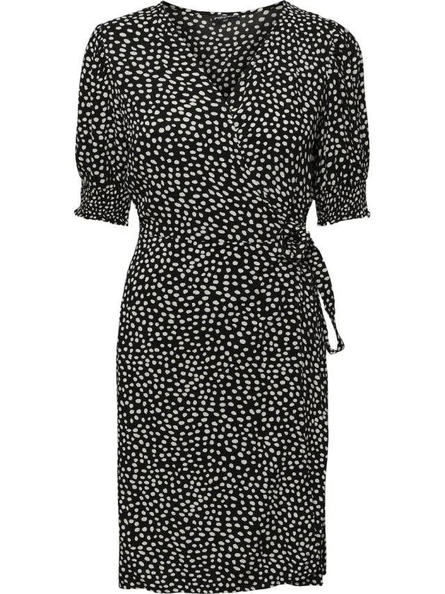 Pieces Jurk Pctala 2/4 Wrap Dress Noos Bc 17133694 Black/dot Dames Maat