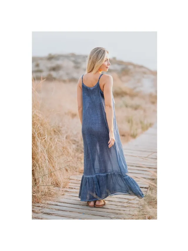 Isla Bonita By Sigris Lange Jurk Isla Bonita By Sigris Lange Midi-Jurk Blauw