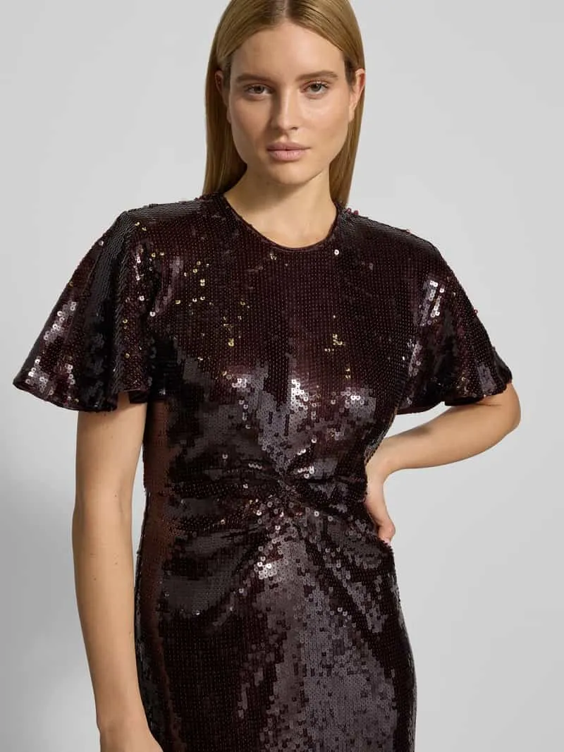 Rotate Midi-jurk met All-over pailletten chocoladebruin, foto 5