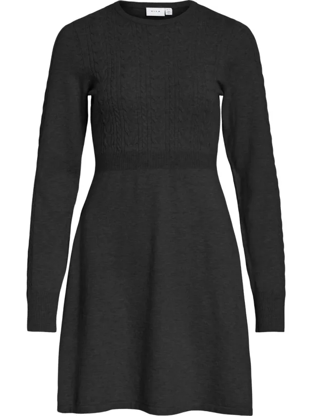 Vila VIKERRY O-NECK L/S CABLE KNIT DRESS NOOS - Dames - Mini jurken Black Beauty