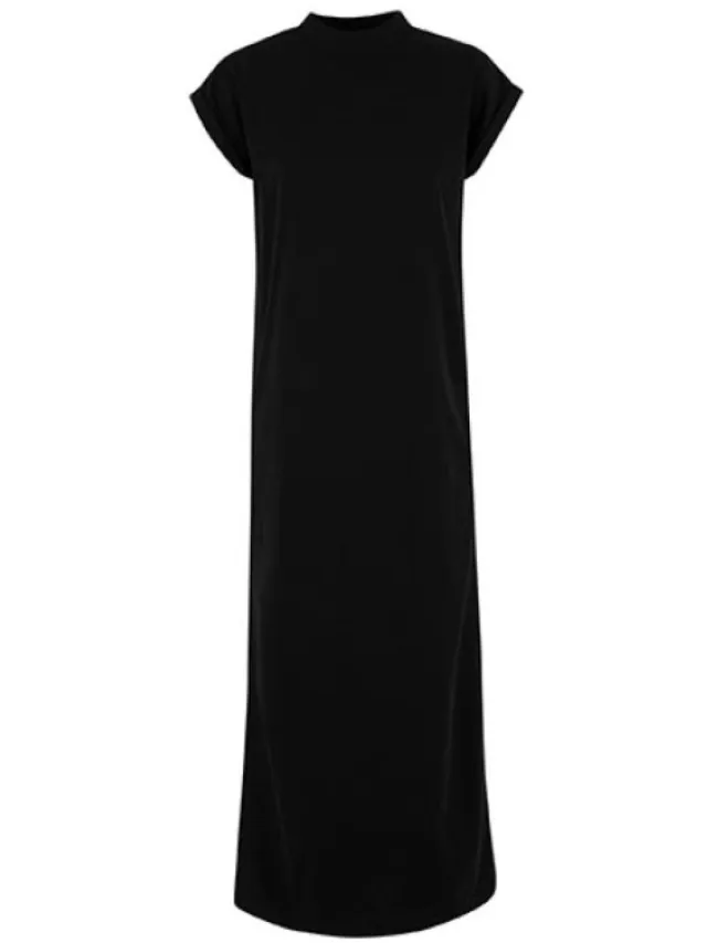 Build Your Brand Ladies Sorona® Long Extended Shoulder Dress - Black