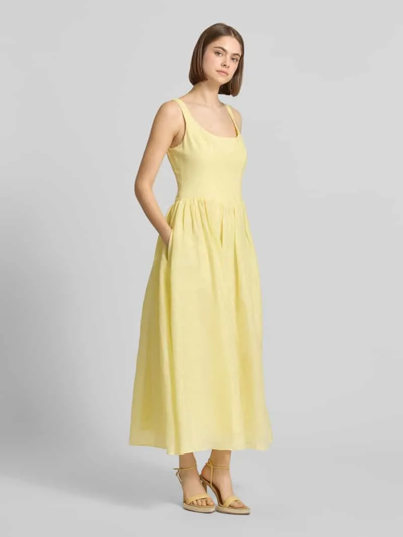 bardot midi-jurk van ramie model 'LAWRENCE SCOOP' geel, foto 4
