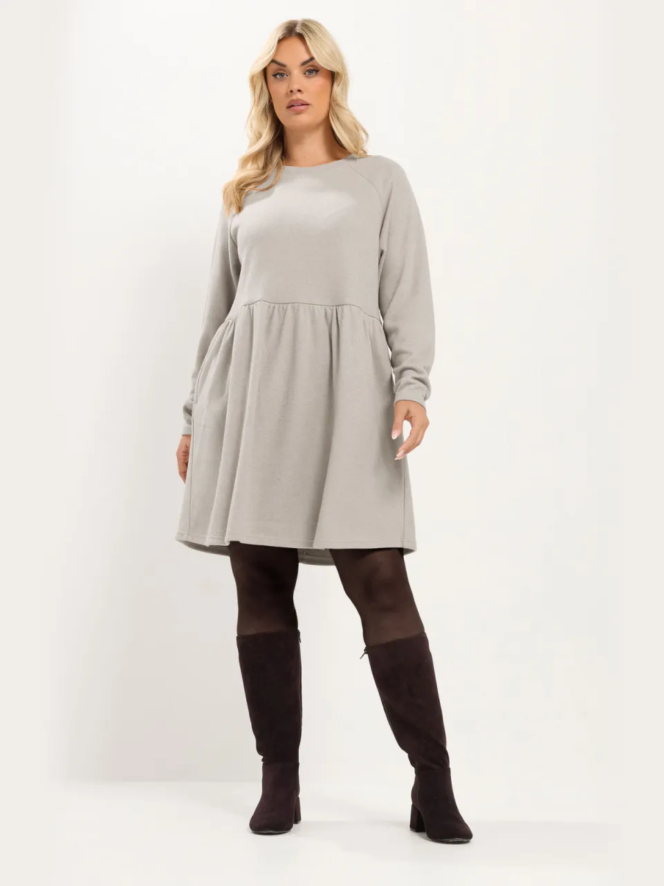 Yours Naturelbruine Geplooide Jurk Brown