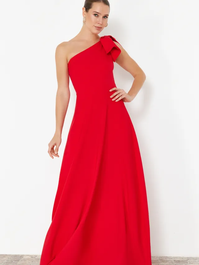 Trendyol TRENDYOLMİLLA Dames Rood Effen Maxi Mouwloos Diploma-uitreiking / Gala A-lijn Avond & Gala Jurk