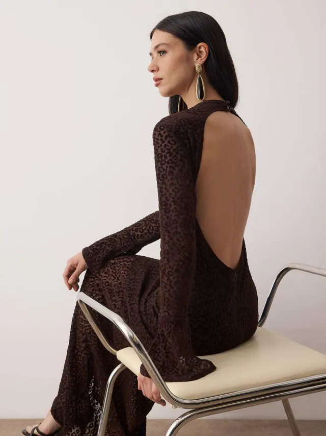 Trendyol TRENDYOLMİLLA Dames Bruin Dierenprint Maxi Lang Stijlvol/Avond Bodycon Jurken, foto 2