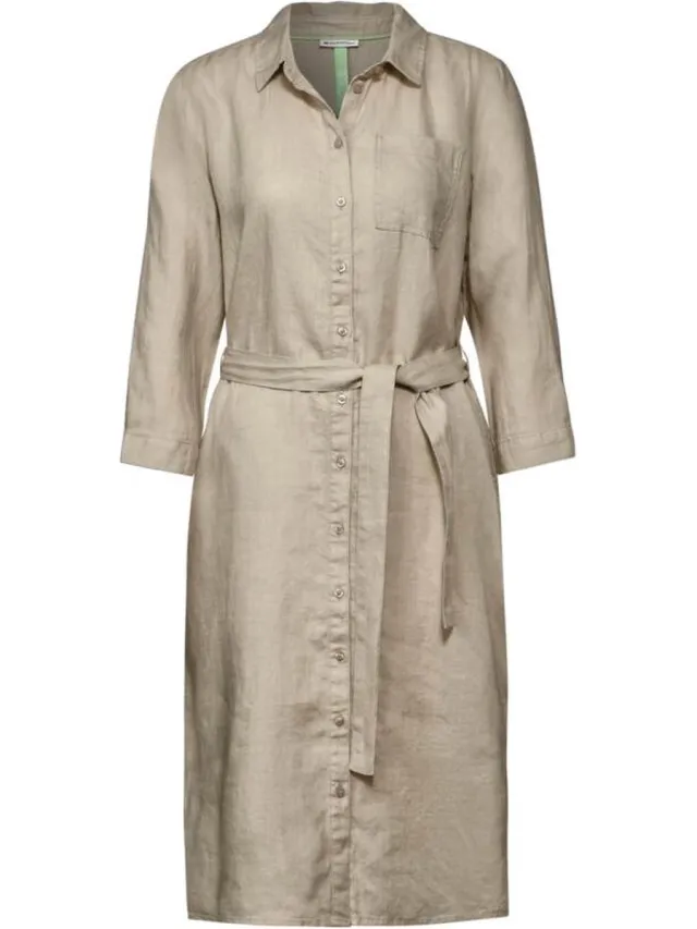 Street One solid Linen Shirt Dress - Dames Jurk - touch of sand