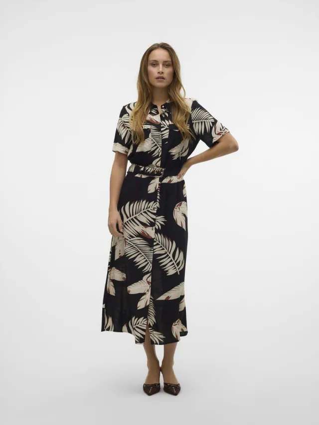Vero Moda VMEASY JOY GOLD 7/8 SHIRT DRESS WVN GA - Dames - Maxi jurken Black