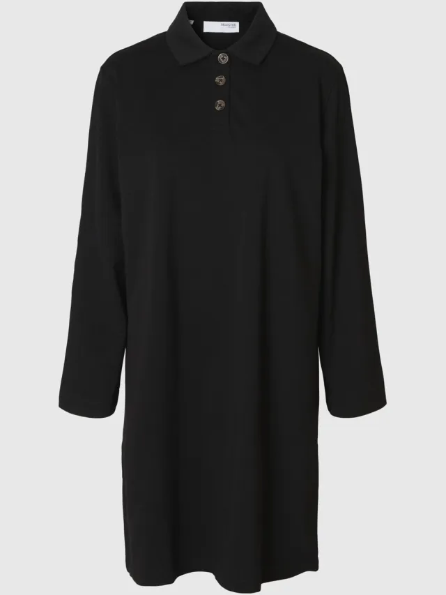 Selected Jurk met lange mouwen Polo stijl Black