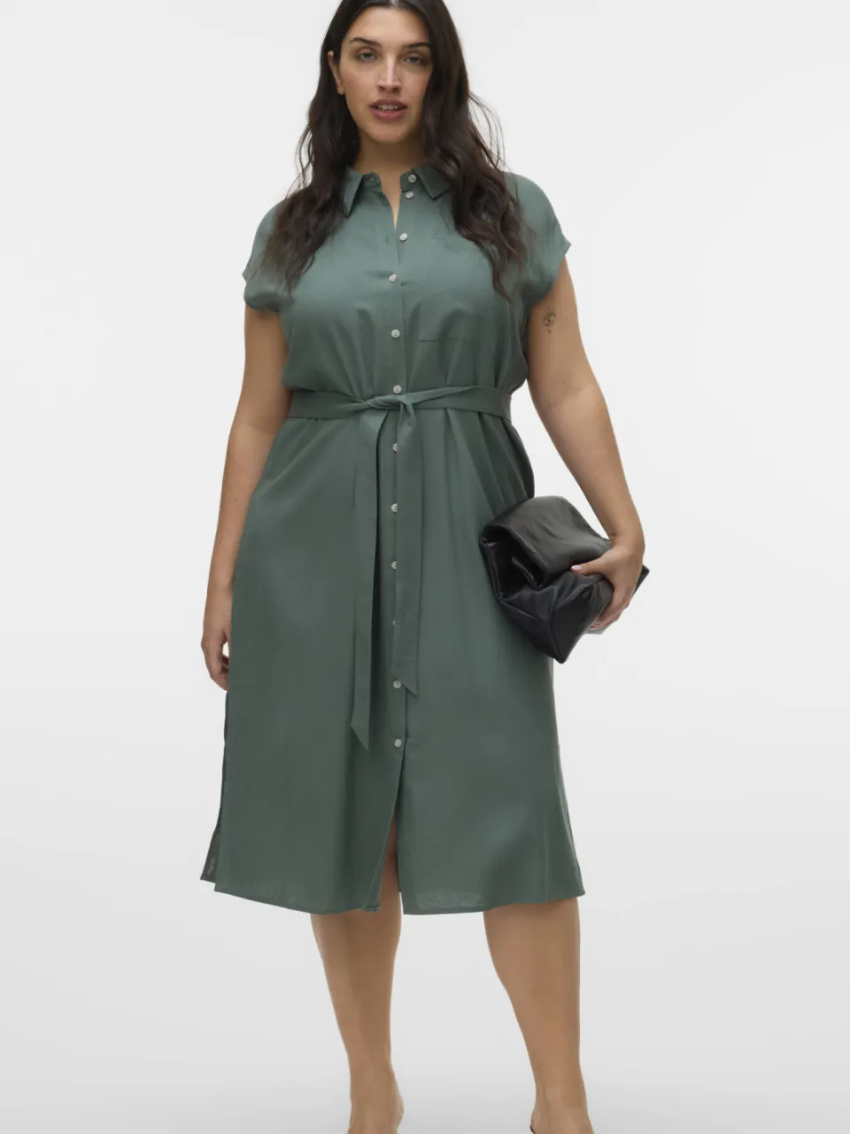 Vero Moda CURVE linnen gestreepte blousejurk groen, foto 5