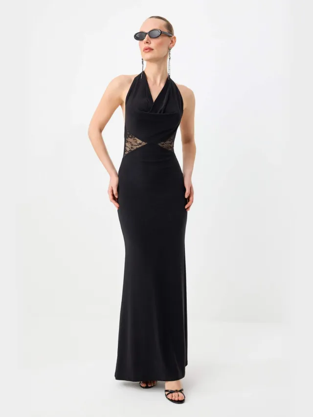 Trendyol TRENDYOLMİLLA Dames Zwart Effen Maxi Mouwloos Zeemeermin Avond & Gala Jurk