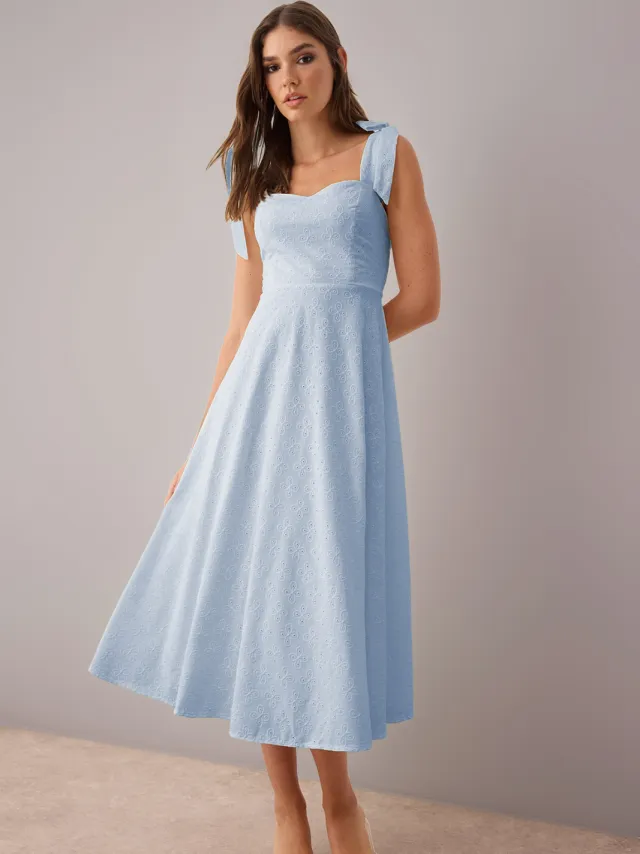 Trendyol TRENDYOLMİLLA Dames Blauw Effen Midi Mouwloos Casual Skater Jurken