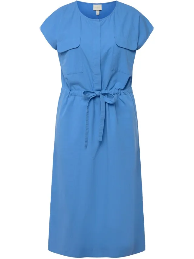 Ulla Popken Dames - utility midi jurk ronde hals mouwloos biologisch katoen - Licht korenbloem - Maat 50+