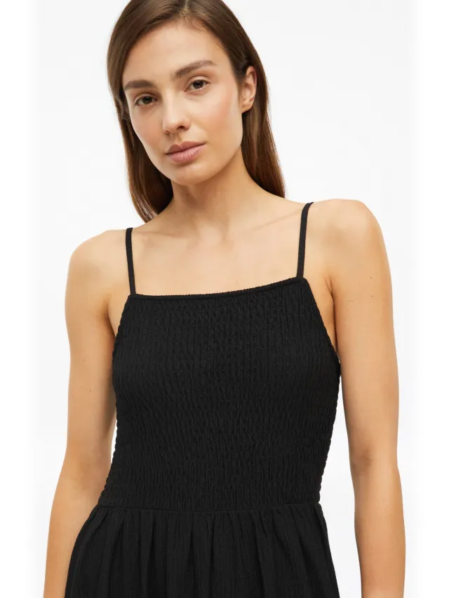 s.Oliver slim fit midi jurk met smockwerk - zwart, foto 2