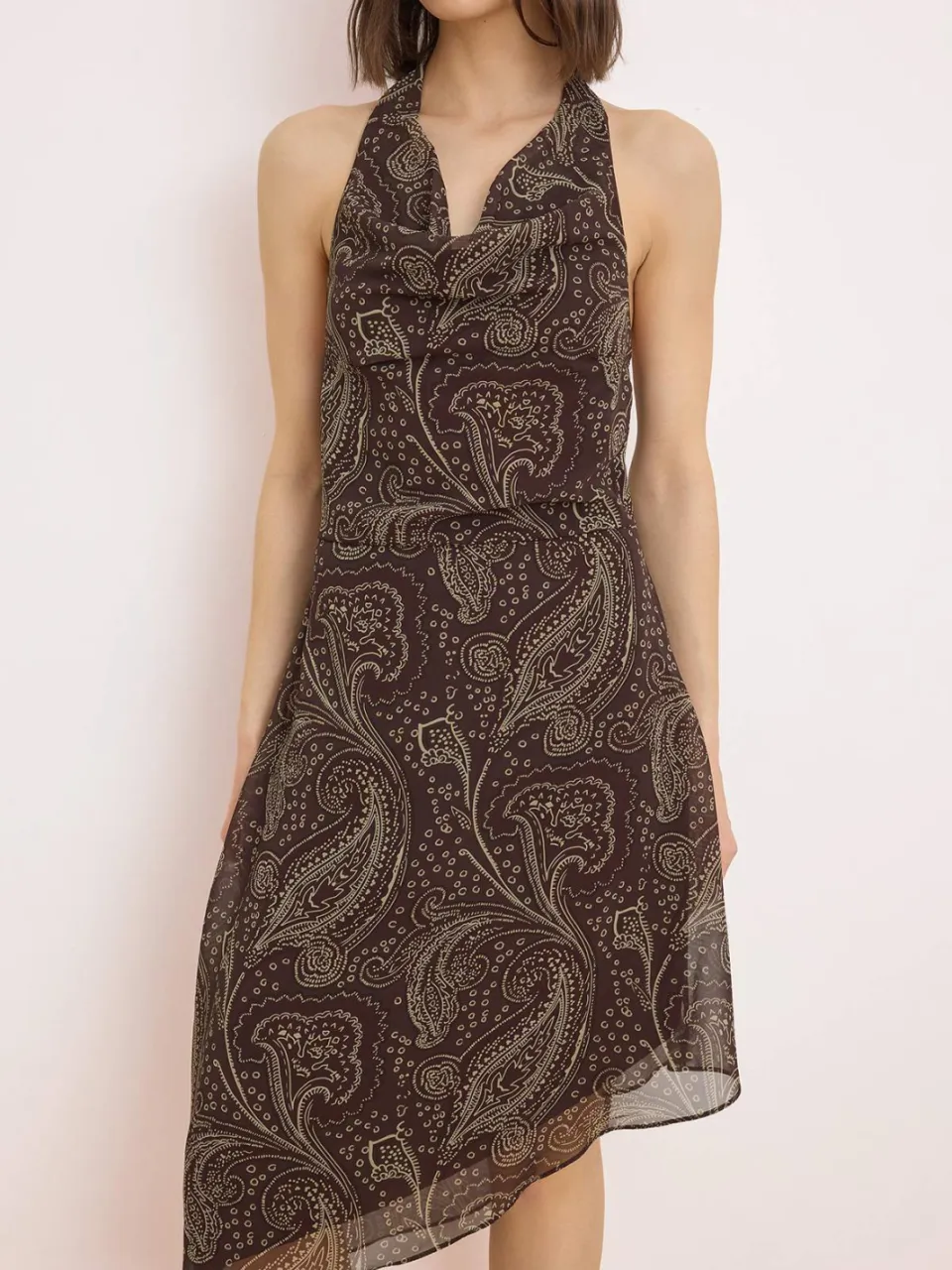 Turkishsouq Mouwloze midi-jurk met sjaalpatroon voor dames bruin, foto 2