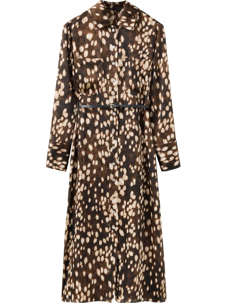 Mango midi blousejurk met ceintuur en print - bruin, foto 2