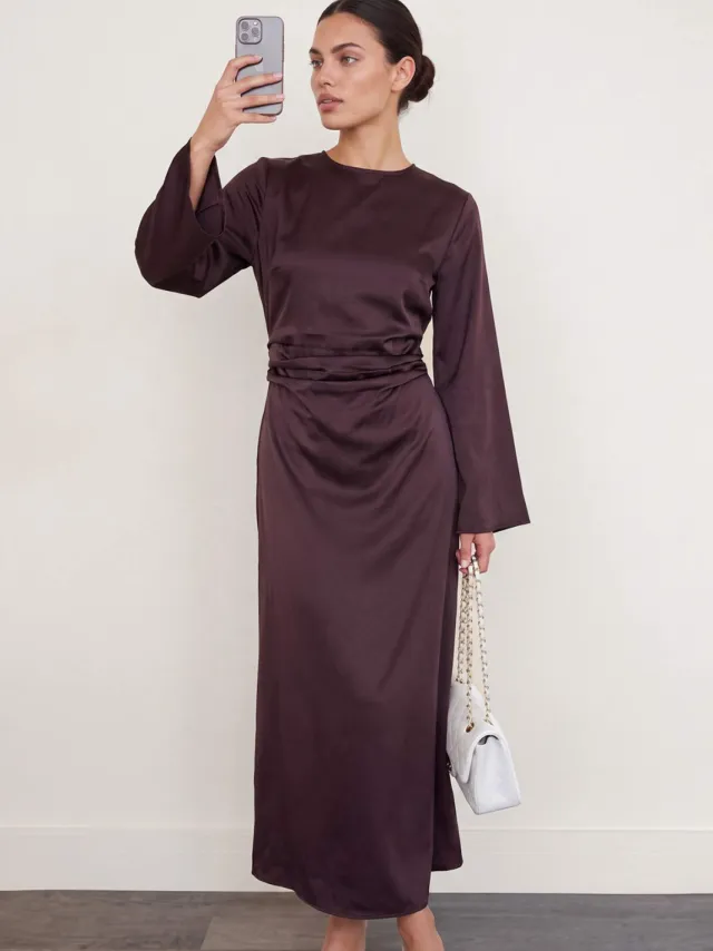 Trendyol TRENDYOLMİLLA Dames Bruin Effen Maxi Lang Recht Jurken