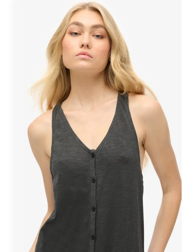 Superdry Beach jersey midi-hemdjurk - Dames - Jurken black