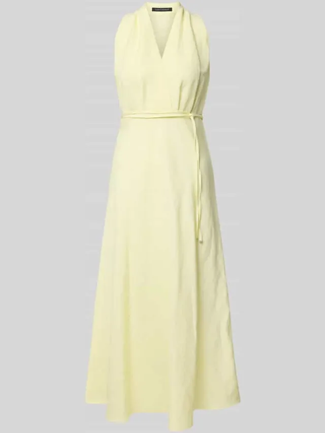 LUISA CERANO Midi-jurk met V-hals en bindceintuur lichtgeel, foto 2