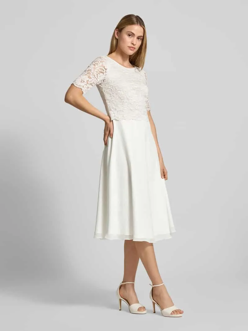 Vera Mont Knie-lange cocktailjurk met kant offwhite, foto 3