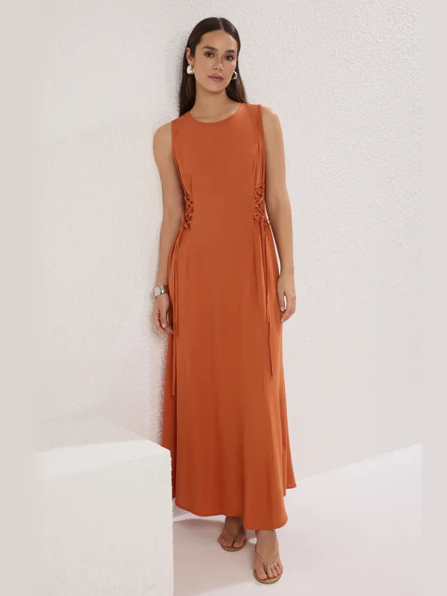 Trendyol TRENDYOLMİLLA Dames Bruin Effen Maxi Mouwloos Casual A-lijn Jurken