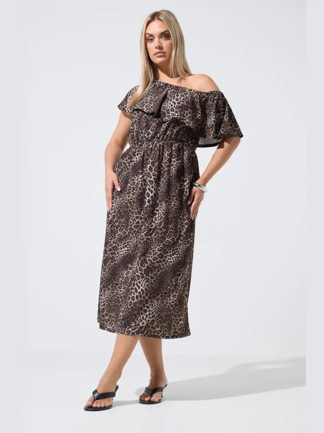 Limited Collection Bruine Luipaard Jurk Met Volant Brown