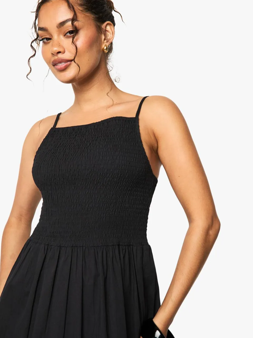 boohoo Dames Shirred Getextureerde Meerlagige Smock Mini Jurk zwart, foto 2