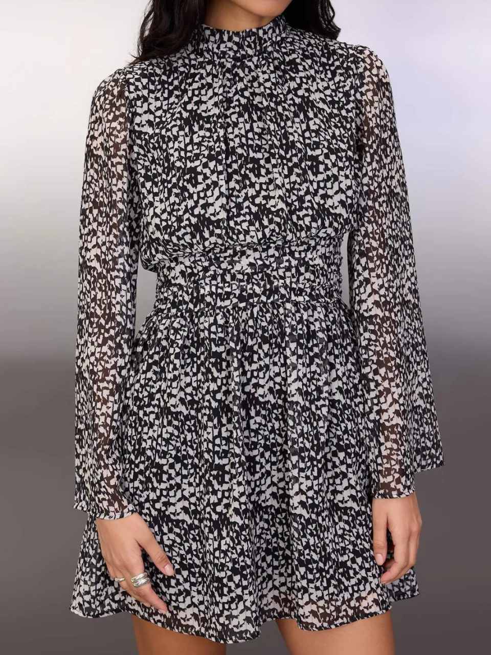 Trendyol TRENDYOLMİLLA Dames Zwart Geometrisch patroon Kort / Mini Lang Avond / Dagelijks Skater Jurken, foto 2